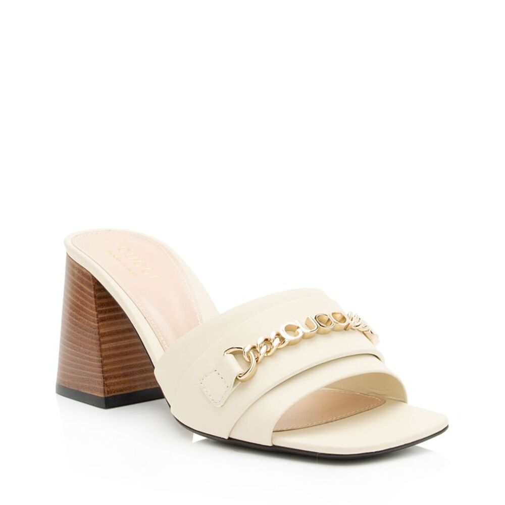 Gucci Leather Chain Logo Signoria Slide Sandals - Size 6.5 / 36.5